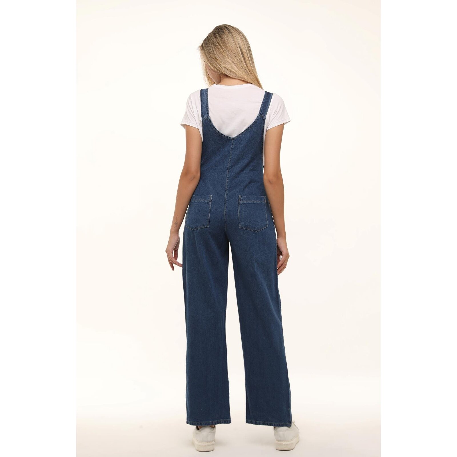 Mavi Yandan Fermuarlı Kadın Denim Hamile Salopet