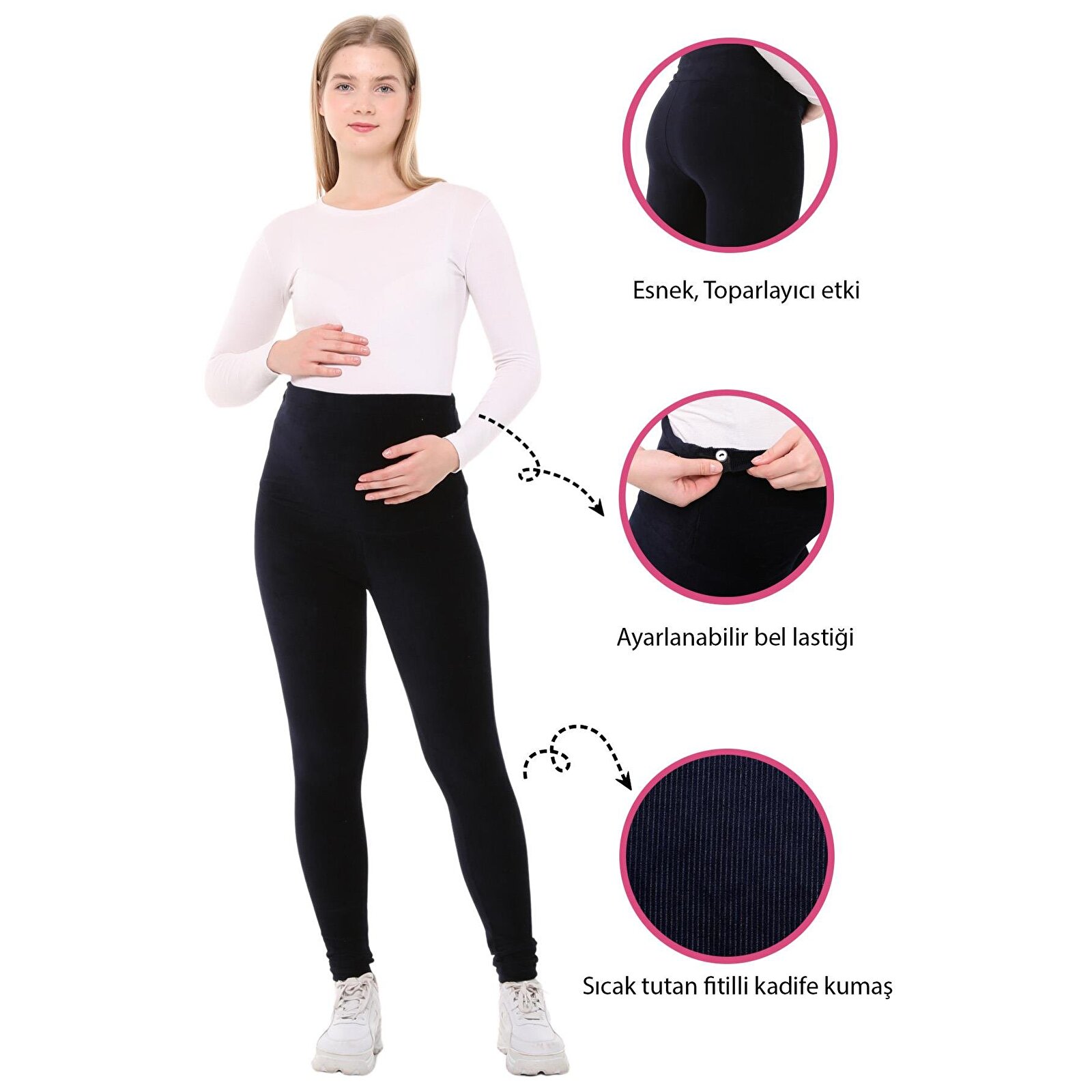 Lacivert Beli Ayarlamalı Kadın Kışlık Kadife Hamile Tayt