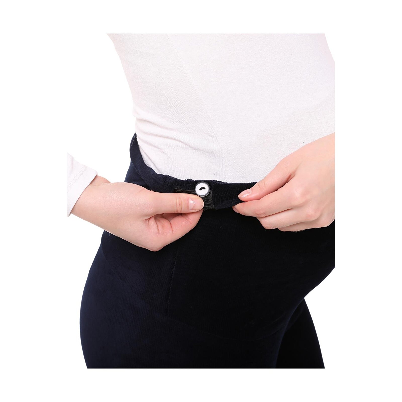 Lacivert Beli Ayarlamalı Kadın Kışlık Kadife Hamile Tayt