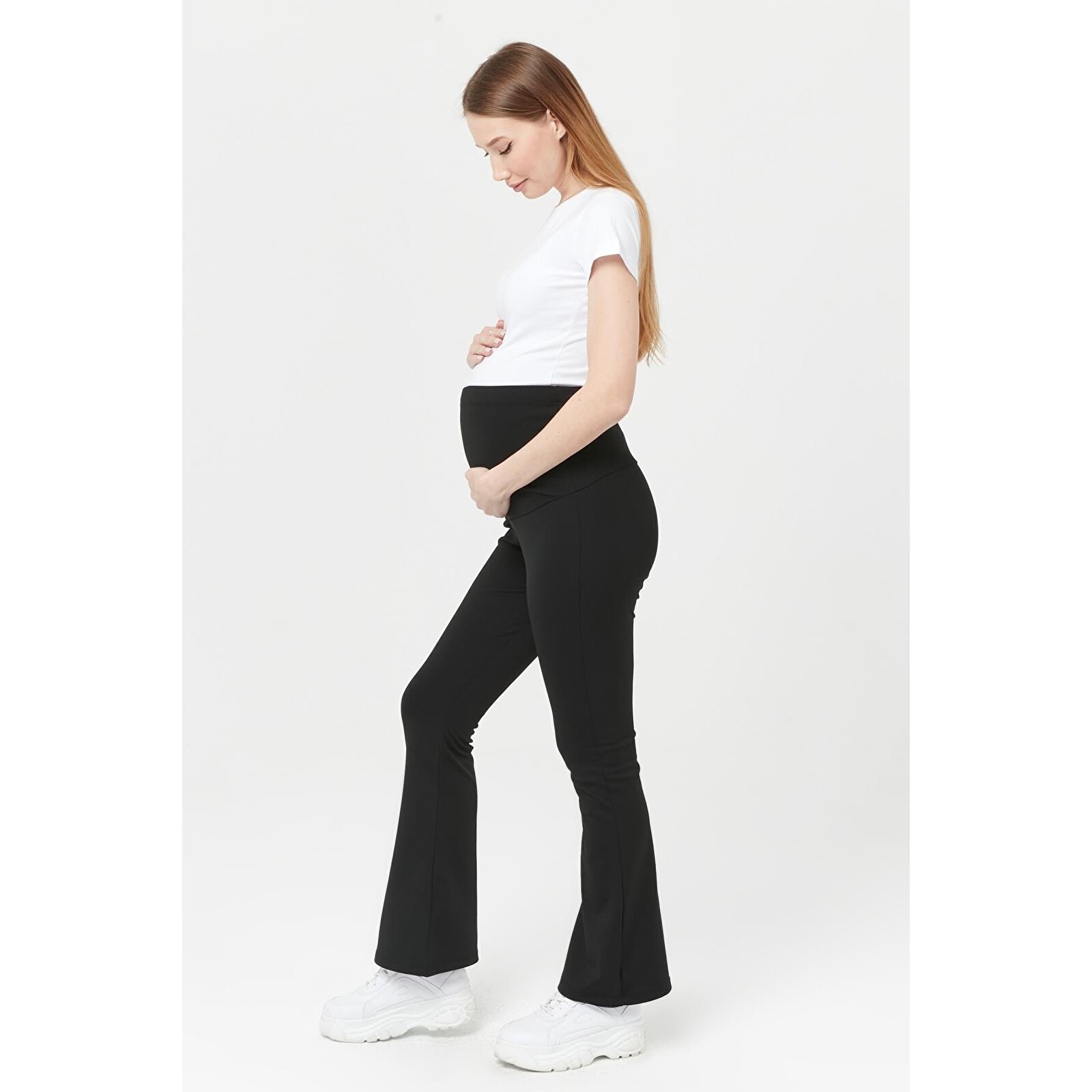 Siyah Beli Ayarlamalı Kadın Kışlık Termal İspanyol Paça Hamile Tayt