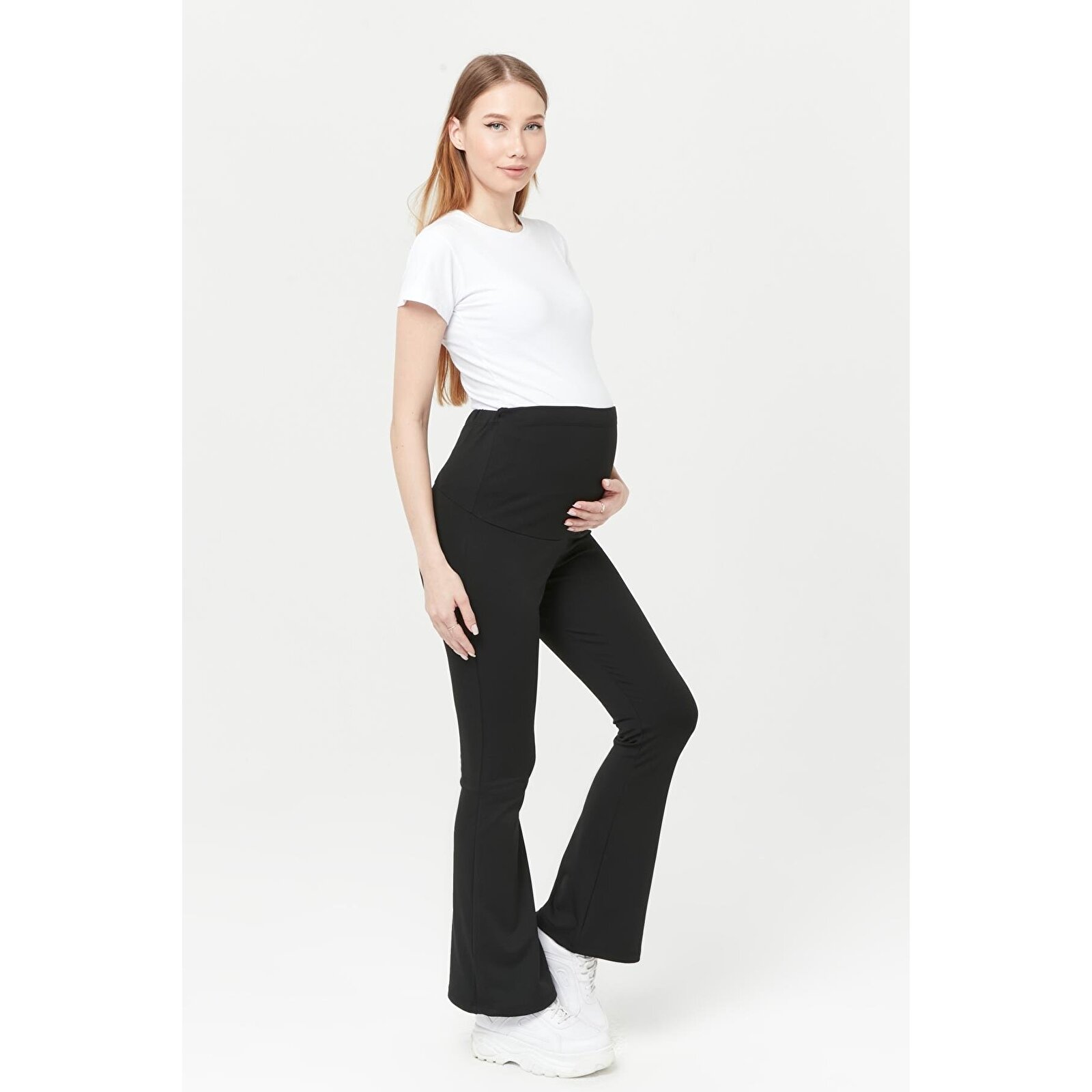 Siyah Beli Ayarlamalı Kadın Kışlık Termal İspanyol Paça Hamile Tayt