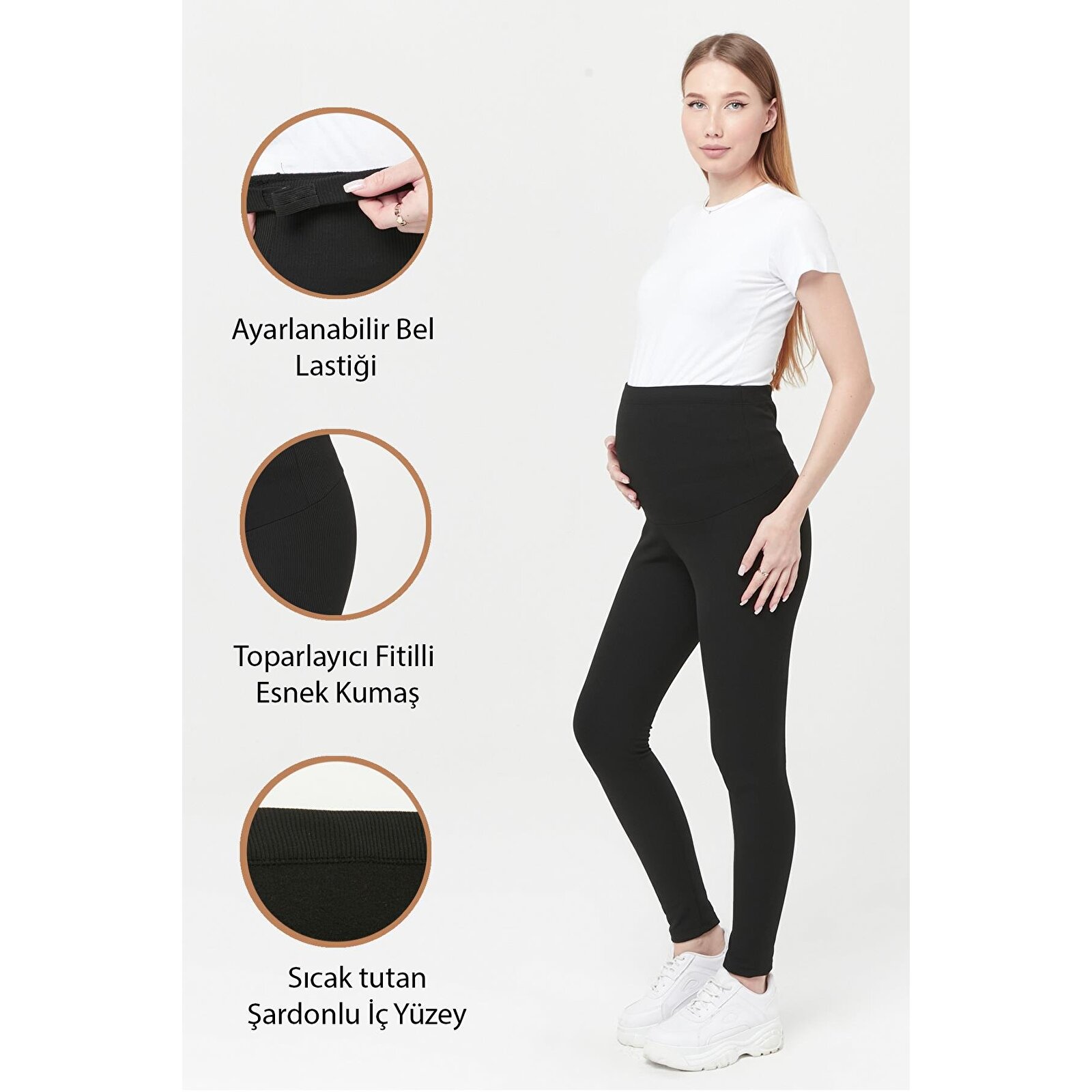 Siyah Beli Ayarlamalı Kadın Kışlık Termal Fitilli Hamile Tayt