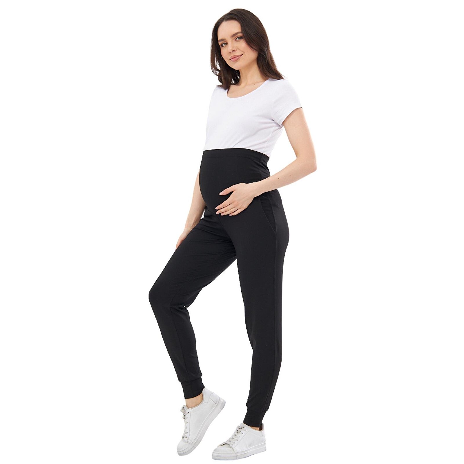Siyah Beli Ayarlanabilir Hamile Jogger Pantolon