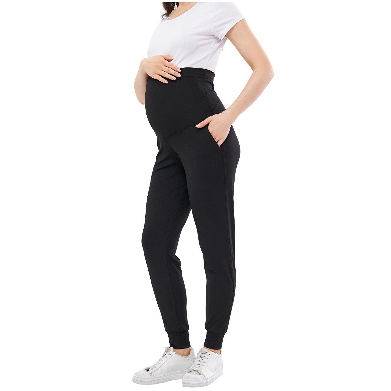 Siyah Beli Ayarlanabilir Hamile Jogger Pantolon