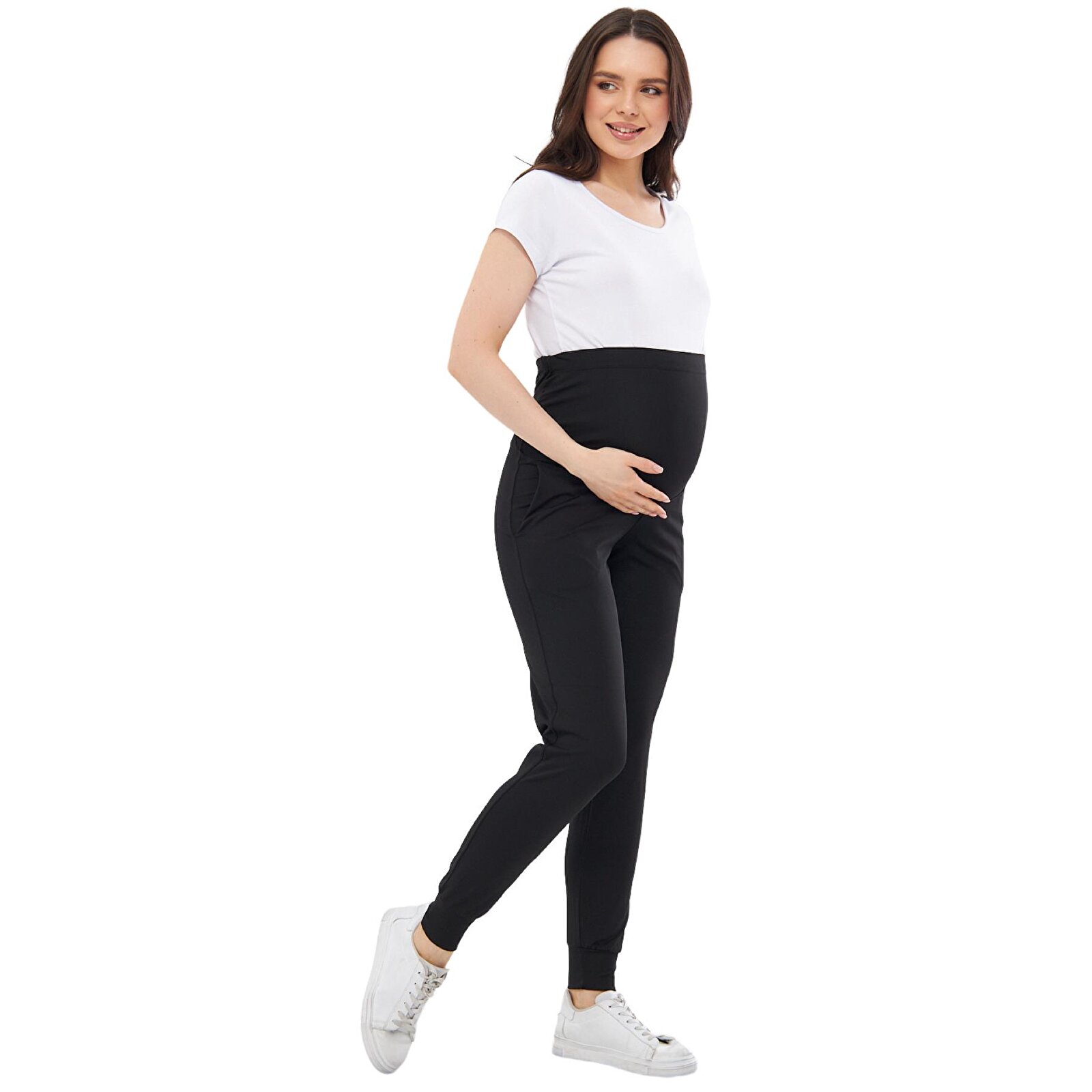 Siyah Beli Ayarlanabilir Hamile Jogger Pantolon