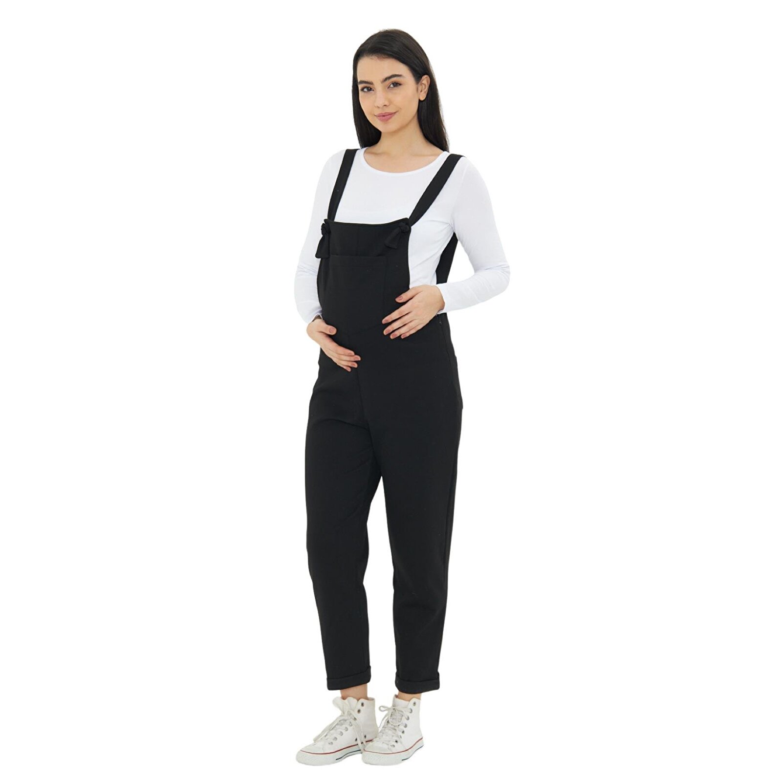 Siyah Çelik Örme Kadın Hamile Salopeti