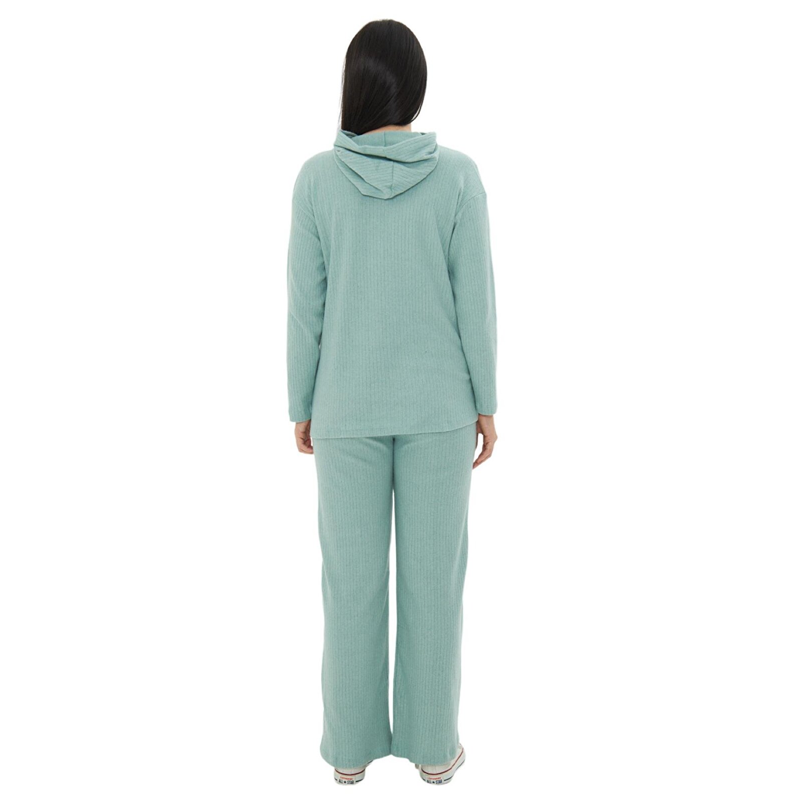 Yeşil Örme Kapüşonlu Kadın Hamile Alt Üst Takımı