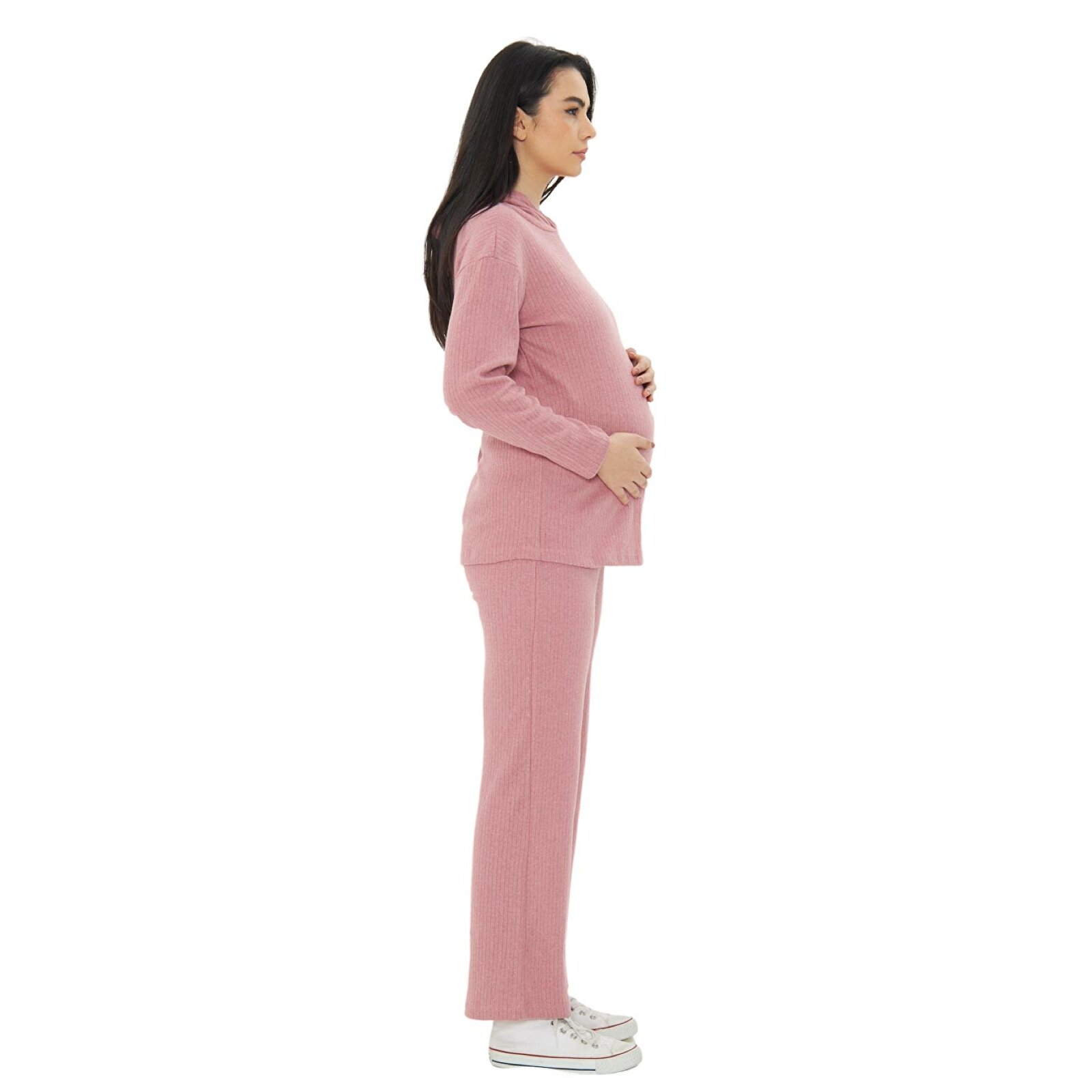 Gül Kurusu Örme Kapüşonlu Kadın Hamile Alt Üst Takımı Gül Kurusu Örme Kapüşonlu Kadın Hamile Alt Üst Takımı