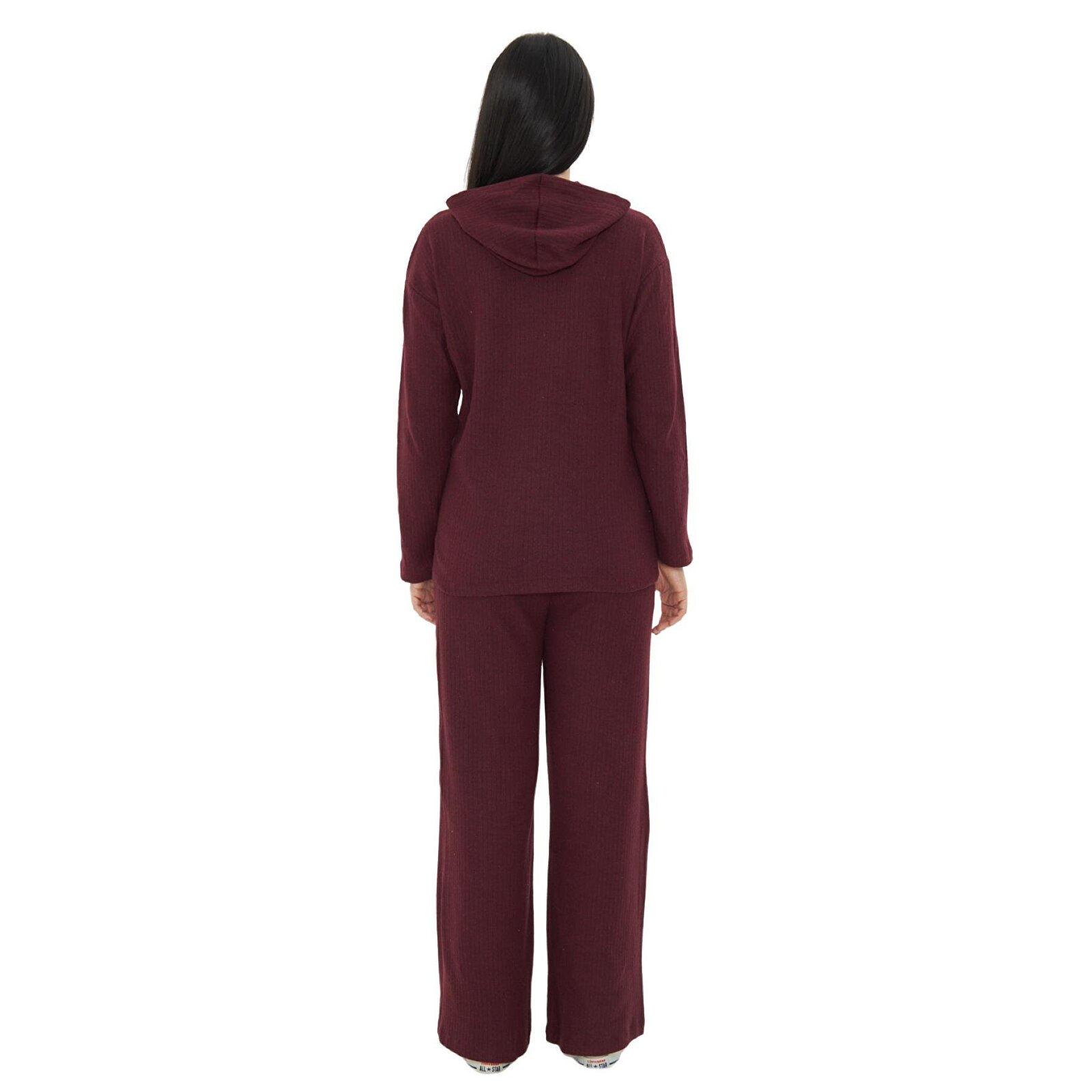 Bordo Örme Kapüşonlu Kadın Hamile Alt Üst Takımı