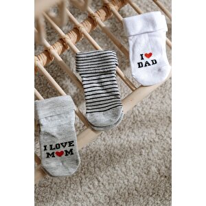 3lü Mom Dad Desenli Bebek Soket Çorap