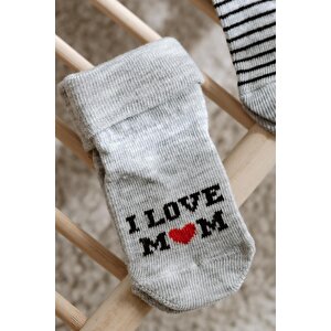 3lü Mom Dad Desenli Bebek Soket Çorap