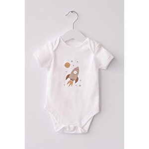 %100 Organik Pamuk 3lü Baskılı Kısa Kollu Bebek Body Ayıcık