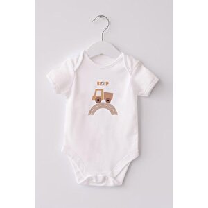 %100 Organik Pamuk 3lü Baskılı Kısa Kollu Bebek Body Ayıcık