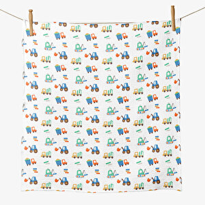 4 Katlı Müslin Örtü - İş Makinaları Desenli Bebek Müslin Battaniyesi - Dört Katlı Müslin 100x110 Cm 4 Katlı Müslin Örtü - İş Makinaları Desenli Bebek Müslin Battaniyesi - Dört Katlı Müslin 100x110 Cm