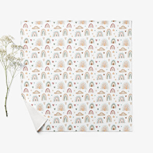 4 Katlı Müslin Örtü - Gökkuşağı Desenli Bebek Müslin Battaniyesi - Dört Katlı Müslin 100x110 Cm