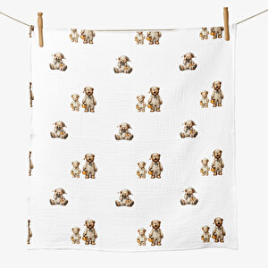 4 Katlı Müslin Örtü - Pijamalı Ayıcık Bebek Müslin Battaniyesi Dört Katlı Müslin 100x110 cm