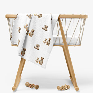 4 Katlı Müslin Örtü - Pijamalı Ayıcık Bebek Müslin Battaniyesi Dört Katlı Müslin 100x110 cm