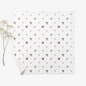 4 Katlı Müslin Örtü - Kahverengi Kalp Desenli Bebek Battaniyesi - Dört Katlı Müslin 100x110 Cm 4 Katlı Müslin Örtü - Kahverengi Kalp Desenli Bebek Battaniyesi - Dört Katlı Müslin 100x110 Cm