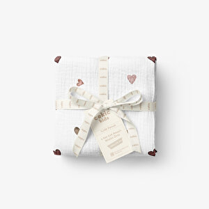 4 Katlı Müslin Örtü - Kahverengi Kalp Desenli Bebek Battaniyesi - Dört Katlı Müslin 100x110 Cm 4 Katlı Müslin Örtü - Kahverengi Kalp Desenli Bebek Battaniyesi - Dört Katlı Müslin 100x110 Cm