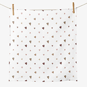4 Katlı Müslin Örtü - Kahverengi Kalp Desenli Bebek Battaniyesi - Dört Katlı Müslin 100x110 Cm 4 Katlı Müslin Örtü - Kahverengi Kalp Desenli Bebek Battaniyesi - Dört Katlı Müslin 100x110 Cm