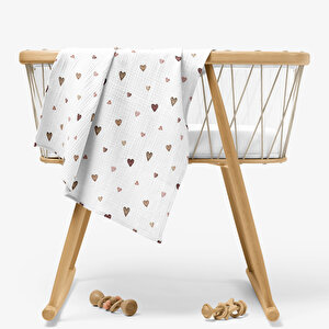 4 Katlı Müslin Örtü - Kahverengi Kalp Desenli Bebek Battaniyesi - Dört Katlı Müslin 100x110 Cm 4 Katlı Müslin Örtü - Kahverengi Kalp Desenli Bebek Battaniyesi - Dört Katlı Müslin 100x110 Cm