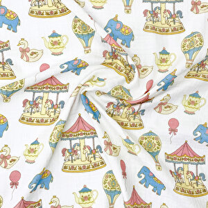 2 Katlı Müslin Örtü - Atlı Karınca Desenli - %100 Pamuk - 75x95 cm