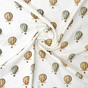 2 Katlı Müslin Örtü - Balon Desenli - %100 Pamuk - 75x95 cm