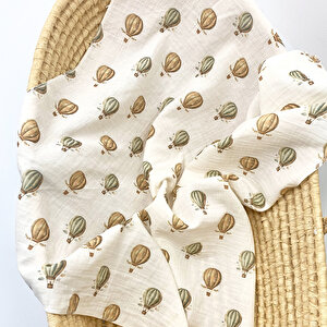 2 Katlı Müslin Örtü - Balon Desenli - %100 Pamuk - 75x95 cm