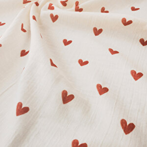 2 Katlı Müslin Örtü Kırmızı Kalp Desenli 75x95 Cm - %100 Pamuk - 2 Katlı Müslin Örtü Kırmızı Kalp Desenli 75x95 Cm - %100 Pamuk -