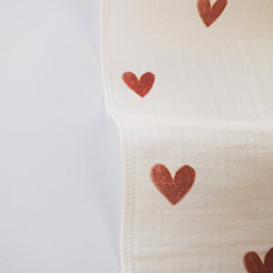2 Katlı Müslin Örtü Kırmızı Kalp Desenli 75x95 Cm - %100 Pamuk - 2 Katlı Müslin Örtü Kırmızı Kalp Desenli 75x95 Cm - %100 Pamuk -