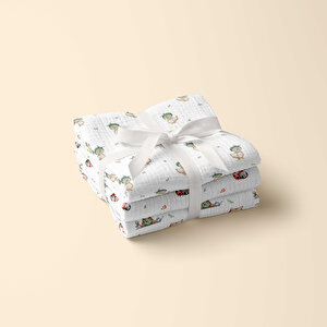 3'lü Set - 2 Katlı Desenli Müslin Bebek Battaniyesi - %100 Pamuk - 80x90 cm 3'lü Set - 2 Katlı Desenli Müslin Bebek Battaniyesi - %100 Pamuk - 80x90 cm