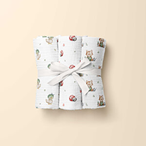 3'lü Set - 2 Katlı Desenli Müslin Bebek Battaniyesi - %100 Pamuk - 80x90 cm 3'lü Set - 2 Katlı Desenli Müslin Bebek Battaniyesi - %100 Pamuk - 80x90 cm
