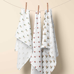 3'lü Set - 2 Katlı Desenli Müslin Bebek Battaniyesi - %100 Pamuk - 80x90 cm 3'lü Set - 2 Katlı Desenli Müslin Bebek Battaniyesi - %100 Pamuk - 80x90 cm