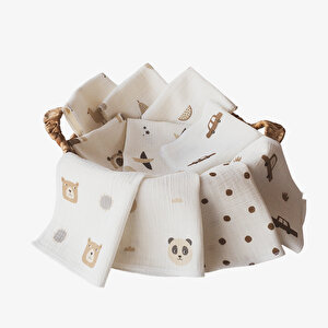 10'lu Desenli Müslin Bebek Ağız Mendili %100 Pamuk 25x25 Cm 10'lu Desenli Müslin Bebek Ağız Mendili %100 Pamuk 25x25 Cm