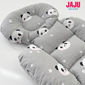 Gri Panda Organik Pamuklu Kumaş Puset Minderi – 0-24 Ay Uyumlu