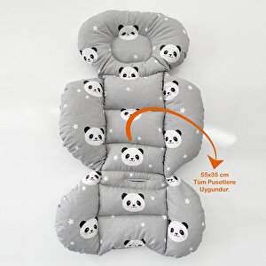Gri Panda Organik Pamuklu Kumaş Puset Minderi – 0-24 Ay Uyumlu