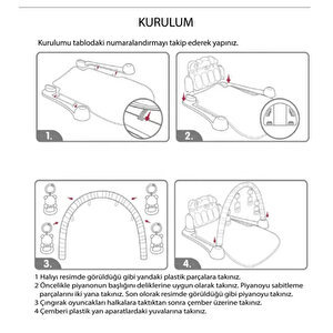 Sevimli Piyanolu Sesli Işıklı Çıngıraklı Mantar Desenli Oyun Halısı - Jimnastik Merkezi