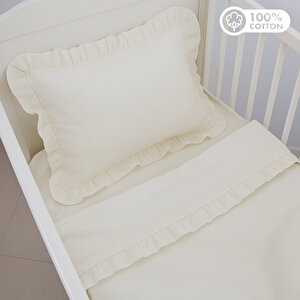 Krem Bebek Nevresim Takımı – 60x120 | 70x140 | 80x130 Beşik Uyumlu – Fırfırlı Premium Set