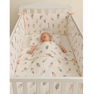 Somon Tüy Desenli Bebek Uyku Seti - Nevresim Takımı ve Kenar Koruma 7 Parça Set