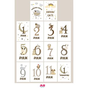 Yeni Doğan Bebek Ay Kartları | 1-12 Ay Doğum & Kırkı Çıktı | Fotoğraf Çekim Unisex Anı Kartları Seti Yeni Doğan Bebek Ay Kartları | 1-12 Ay Doğum & Kırkı Çıktı | Fotoğraf Çekim Unisex Anı Kartları Seti