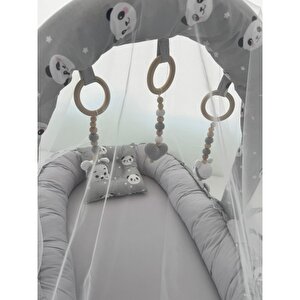 Babynest Lüks Tasarım Ortopedik Anne Yanı Bebek Yatağı Oyuncaklı 3'lü Set, Gri Panda Babynest Lüks Tasarım Ortopedik Anne Yanı Bebek Yatağı Oyuncaklı 3'lü Set, Gri Panda