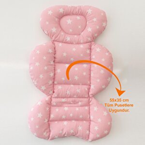 Pembe Yıldızlı Organik Pamuklu Kumaş Puset Minderi – 0-24 Ay Uyumlu