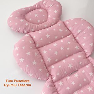 Pembe Yıldızlı Organik Pamuklu Kumaş Puset Minderi – 0-24 Ay Uyumlu