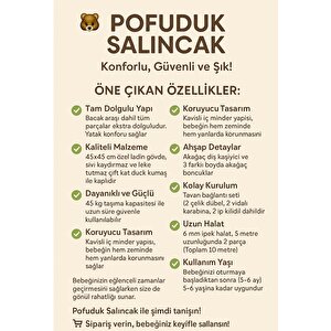Pudra Pofuduk Minderli Ahşap Detaylı Bebek - Çocuk Salıncağı