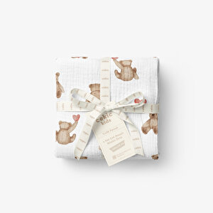 4 Katlı Müslin Örtü - Kalpli Ayıcık Desenli Bebek Müslin Battaniyesi - 100x110 Cm 4 Katlı Müslin Örtü - Kalpli Ayıcık Desenli Bebek Müslin Battaniyesi - 100x110 Cm