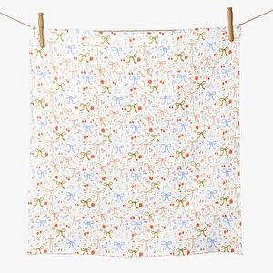 4 Katlı Müslin Örtü - Fiyonk Desenli Bebek Müslin Battaniyesi - 100x110 Cm