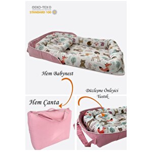 Pembe Orman Çantalı Babynest Taşınabilir -  Konforlu ve Güvenli Bebek Yatağı 