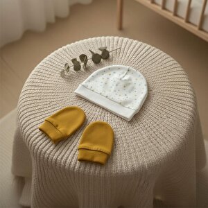 %100 Pamuklu Şapka - Eldiven Seti - Yıldızlar %100 Pamuklu Şapka - Eldiven Seti - Yıldızlar