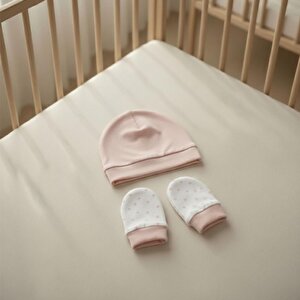 %100 Pamuklu Şapka - Eldiven Seti - Pembe Yıldızlar %100 Pamuklu Şapka - Eldiven Seti - Pembe Yıldızlar