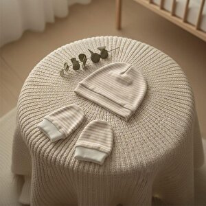 %100 Pamuklu Şapka - Eldiven Seti - Pembe Çizgili %100 Pamuklu Şapka - Eldiven Seti - Pembe Çizgili